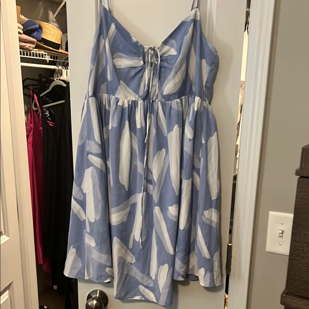 Abercrombie & Fitch Blue & White Pleated Tie Front Sundress